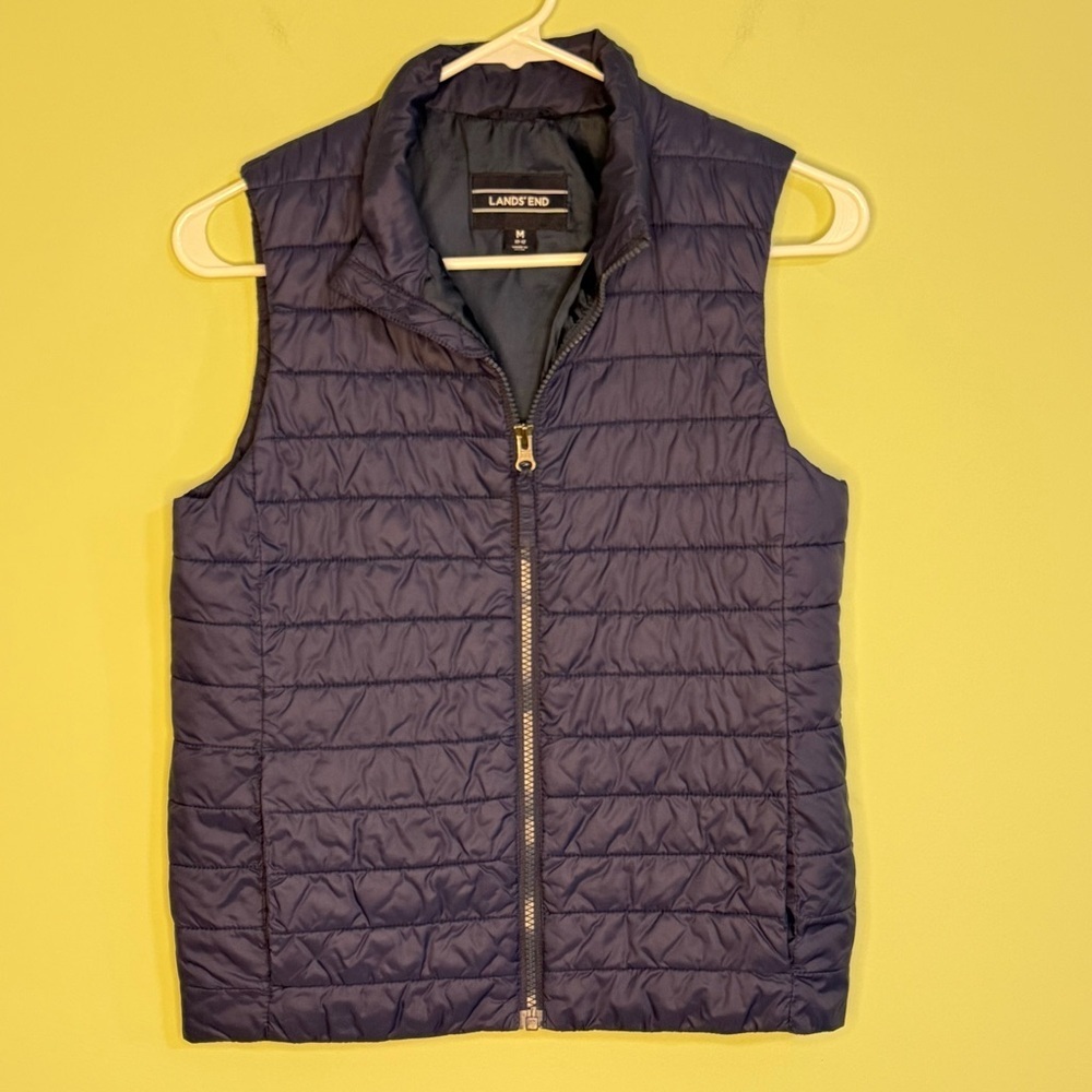 Lands' End Navy Blue womans M lightweight quilted vest side pockets layering